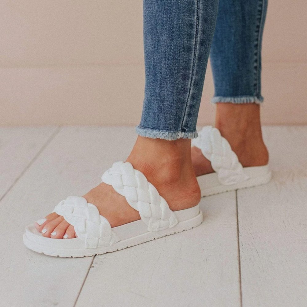 NEW White Braided Double Straps Slip On Platform Slides Slipper Sandals Shoes - Picture 5 of 16